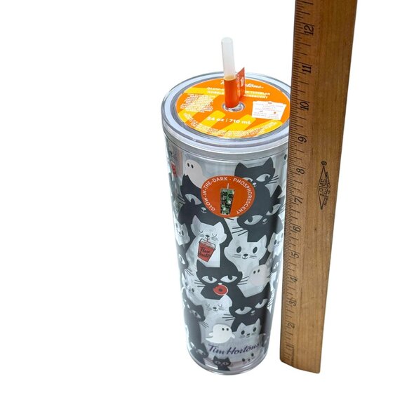 Tim Hortons TumblerHalloween Black Cats Glow in Dark 24 oz 2025 Limited Ed NEW - Picture 11 of 11